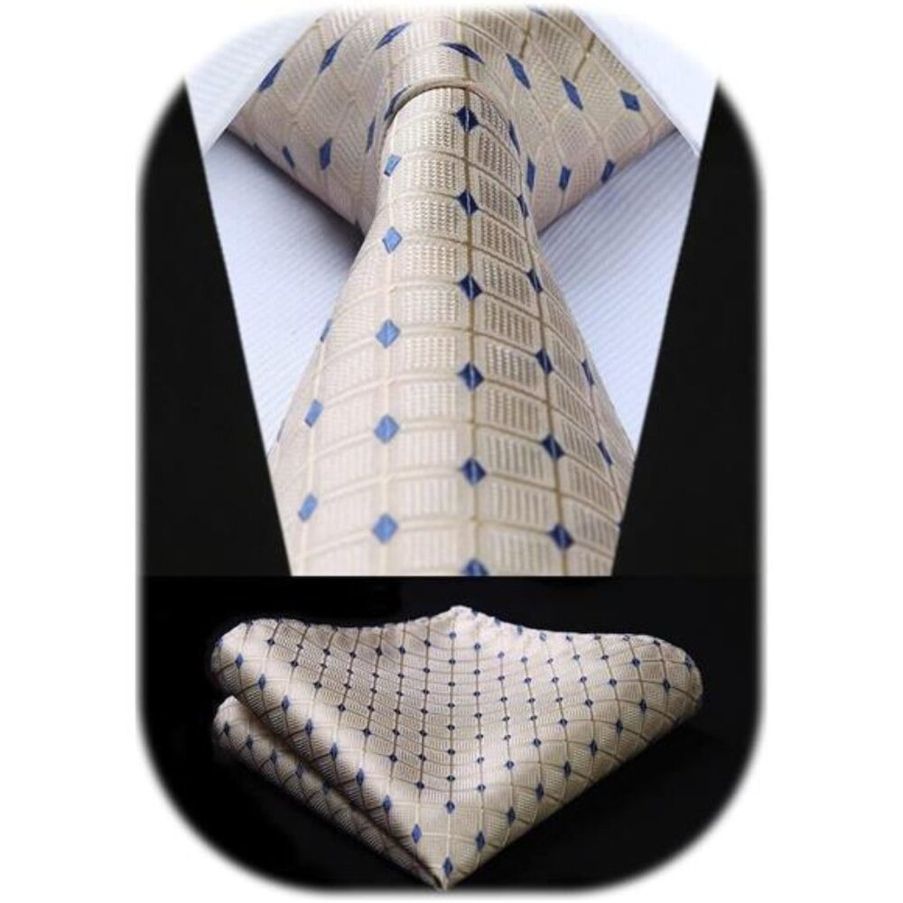 Ties for Men Plaid Checkered Tie with Pocket Square Woven Business FormalNecktie